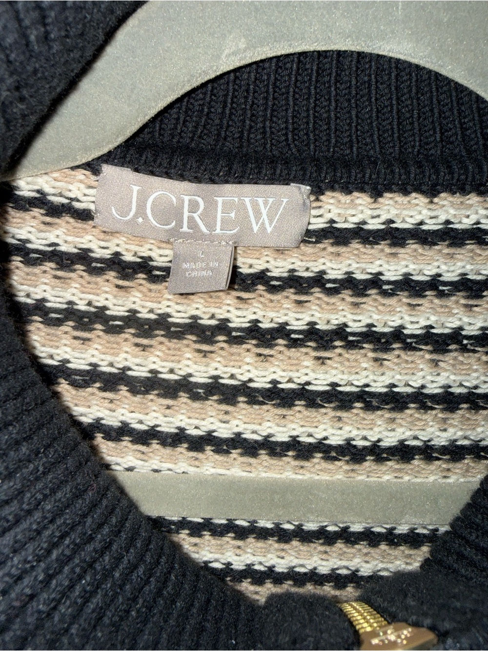 J. Crew Black and Cream Houndstooth Zip Cardigan - Picture 3 of 4